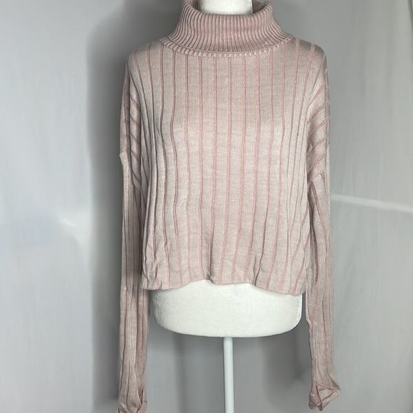 NWT abound ribbed turtleneck crop sweater in pink salmon - Picture 2 of 8